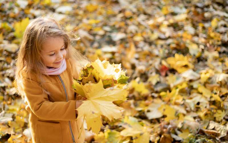 niña en un parque en otoño
